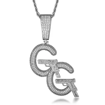 

New Full Cubic Zircon Letter G Gun Pendant Hip Hop Necklace For Men Women Party Hiphop Jewelry Dropshipping