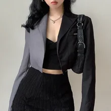 Blazer gothique noir Punk Harajuku pour femmes, Streetwear Hip Hop, costume Patchwork pour bureau, manteau court pour dames 