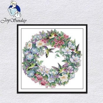 

Joy Sunday cross stitch kits Beautiful garland of hummingbirds count pattern Print Chinese embroidery needlework set decorations