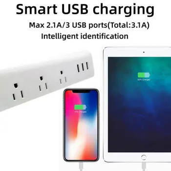 

Power Strip Extension Socket 3 USB Smart Socket Plug Outlets Surge Protector Flat Plug Explosion Proof Socket Power Strip