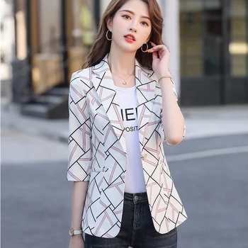 

Spring Summer Women Girl Striped Casual Blazer Fashion Jacket Coat New Half Sleeve Outwear White Black Coat Jacket S-5XL
