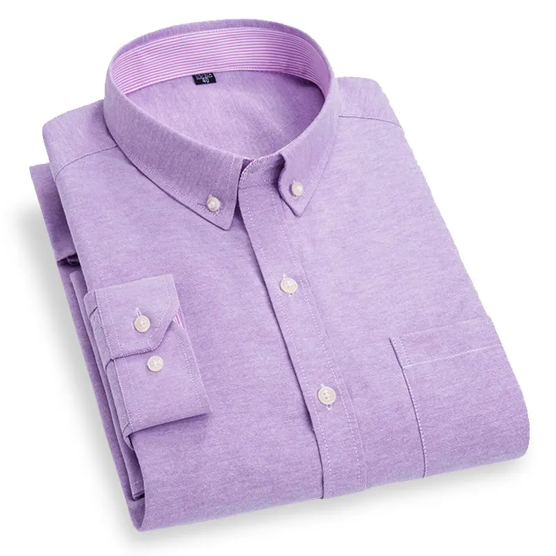 Spring Autumn New Men's Long Sleeve Oxford Shirts Fashion Solid Color Regular Fit Button-down Collar Social Soft Casual Shirt