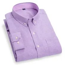 Spring Autumn New Men's Long Sleeve Oxford Shirts Fashion Solid Color Regular Fit Button-down Collar Social Soft Casual Shirt