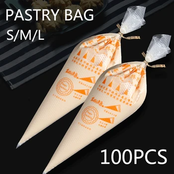 

New Pastry Bag 100Pcs/set S/M/L Size Disposable Piping Bag Icing Fondant Cake Jam Transparent PE Pastry Tip Tool