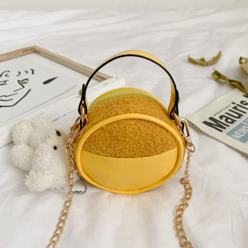 New Cute Suede Girl Smiling Face Mini Shoulder Bags Zipper Young Circular Shape Crossbody Bag for Children