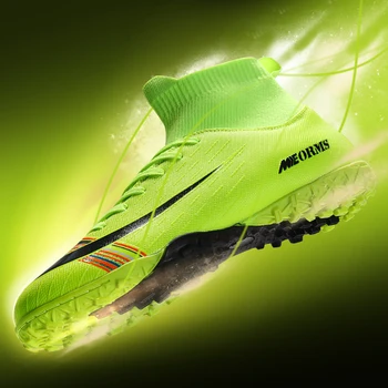 

Men Soccer Football Boots Cleats Boots Ankle Long Spikes TF Spikes High Top Sneakers Soft Indoor Turf Futsal Child Soccer Shoes