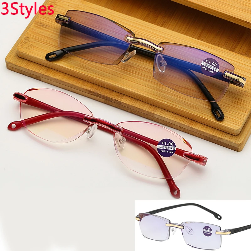 

2020 Frameless Square Reading Glasses Anti for Men Women's Computer Eyeglasses Far Sight Presbyopia Reader Glasses+1.0 to +4.0