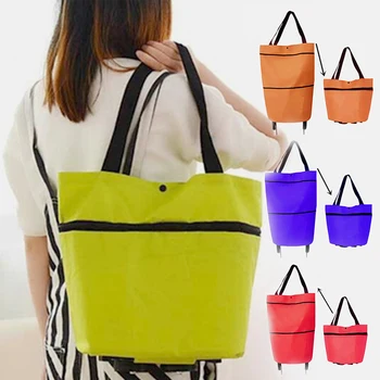 

Foldable Tote Bag Shopping Cart Grocery Bags with Wheels Rolling Grocery Cart Portable Shopping Organizer Shopping Trolley Bag