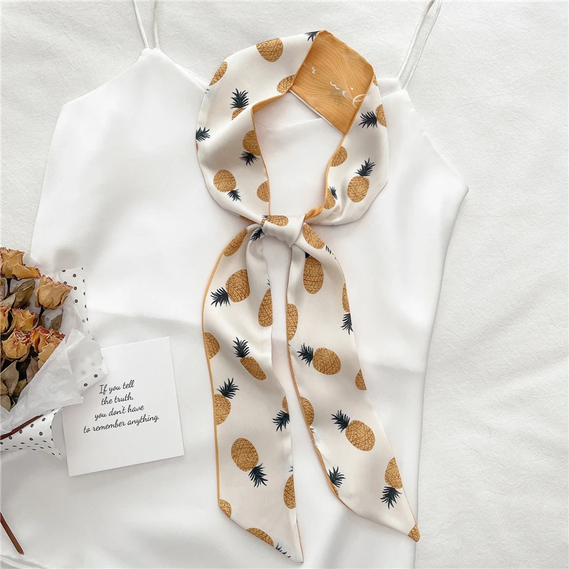 Print Skinny Ribbon Scarf for Women Hair Tie Bag Bandana Headband Silk Satin Accessories Girl Fashion Belt Wrist Neckerchief New pearl hair clip