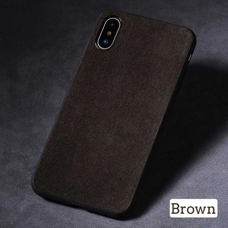 Коричневый Чехол для телефона s для IPhone X Xs чехол для MAX XR замша кожа Мягкий ТПУ силиконовый край задняя крышка для IPhone 6 6S 7 8 Plus 7P 8 P чехол - Цвет: Коричневый