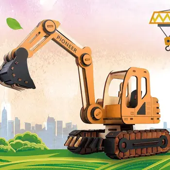 

DIY Assembly Wooden 3D Excavator Vehicle Puzzles Model Educational Kids Toy Simulation Excavator Vehicle pretend toys