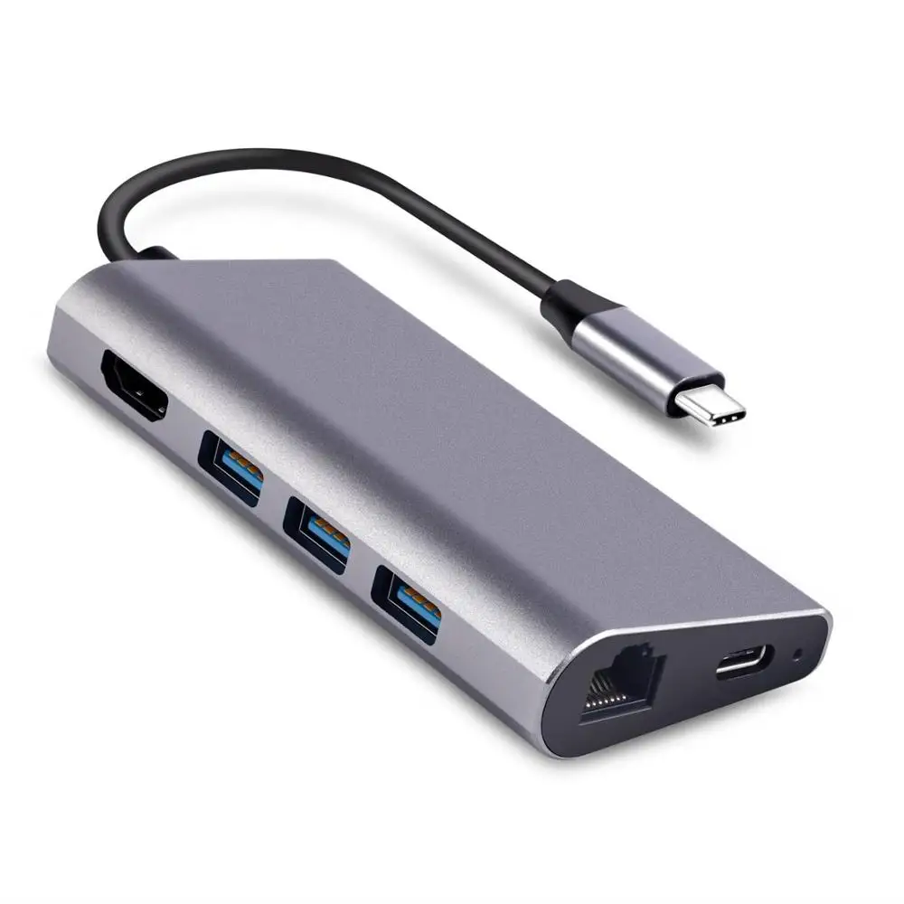 Gray 8 в 1 USB C концентратор Тип C до 4K HDMI 1000 м гигабитный Ethernet USB 3,0 SD/TF кард-ридер с PD Зарядка для Macbook Pro USB 3,0 концентратор - Цвет: Gray