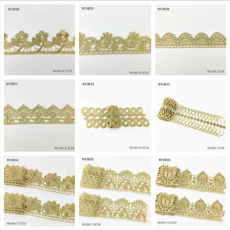 2y 골드 레이스 DIY 로리타 의류 액세서리 재봉 레이스 트림 너비 1.2-12cm 퀸 드레스 웨딩 레이스 소재 XYJB01 XYJB36