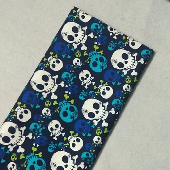 

Vintage Thick Punk Cool Navy Blue Skull Heads Printed Cotton Canvas Fabric 50x70cm Skull Fabric Patchwork DIY Sewing tablecloth