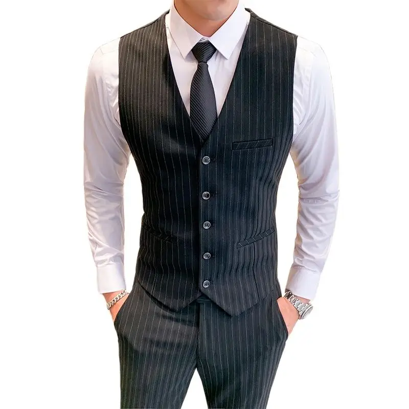Grey Men's Striped Vest and Pants Wedding Party Dress Vests Pant Set
