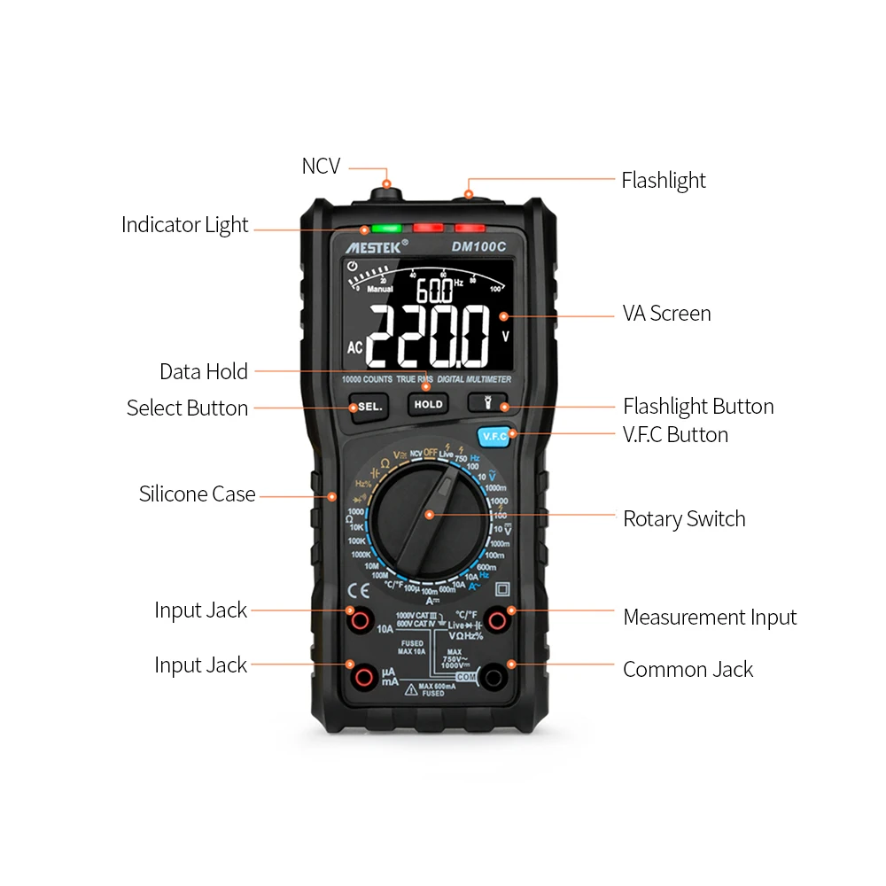 MESTEK DM100C Цифровой мультиметр True RMS ESR метр установка для измерения параметров конденсаторов мини мультиметр NCV Live Line тестер анти-ожога предохранитель сигнализация