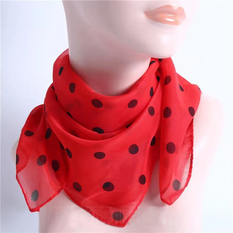 Fashion Chiffon Polka Dot Scarf For Woman Female Retro Temperament Polka Dot Square Scarf Multicolor Polka Dot Neckerchief 2
