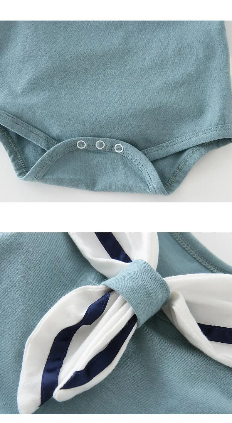 Infant Bodysuits Summer Newborn Baby Clothes Blue Pink Short Sleeve Pure Cotton Sailor Collar Playsuits Baby Boys Girls Clothes Baby Jumpsuit Cotton 