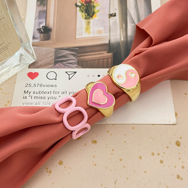 Heart Y2K Ring Set Open Cooper Rings For Women Candy Color Hand-painted Knuckle Rings Jewelry