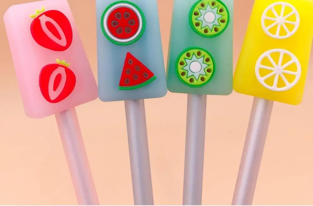 creative fruit Popsicle gel pen cute cartoon neutral pen student prize pen office black writing pen promotion gift pen 48pc/lot