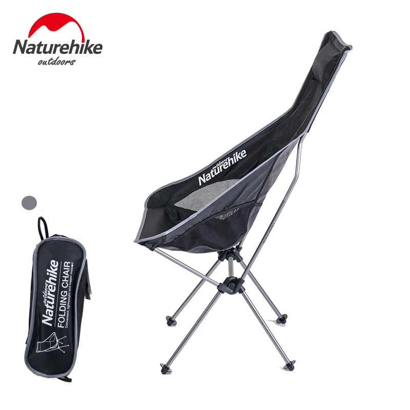 Naturehike Portable Folding Chair Long Back Rest Comfortable Camping Seats Stool Fishing Lawn bbq parks Pergola Rest NH17Y010-L - Color: Silver