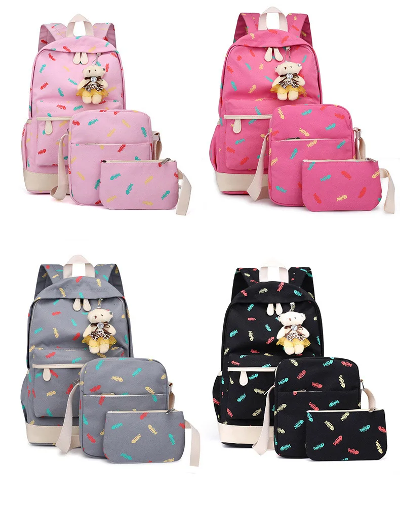 3 Pcs Printing Canvas School Bag for Teenagers Girls New 2019 Fashion Floral Backpacks College Large Capacity Laptop Travel bags (9)