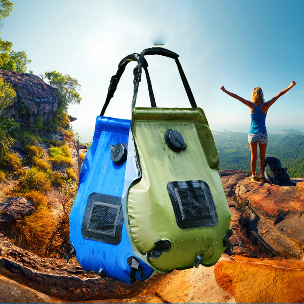 20L Camping Shower Portable Outdoor Solar Heating Shower Hiking Water Bag Green 
