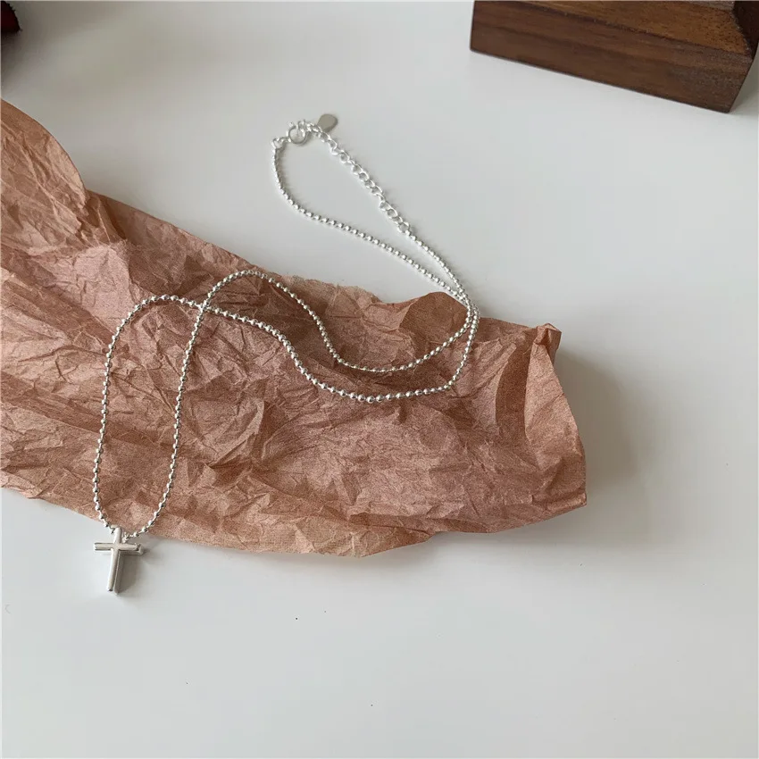 Sparkling Cross Pendant Bead Chain Necklace Female Choker Online Celebrity Clavicle Chain Simple Ins Necklace for Women