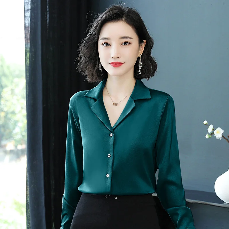 Корейские модные шелковые женские блузки однотонные розовые женские рубашки с длинным рукавом плюс размер XXXL Blusas Femininas Elegante женские топы