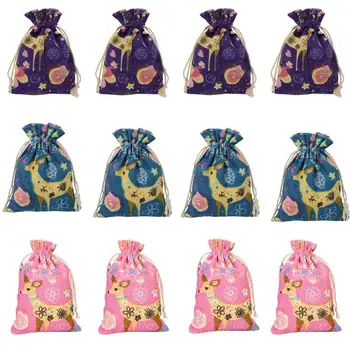 

12pcs Christmas Drawstring Bags Gift Storage Pouches Candy Bags (Assorted Color)