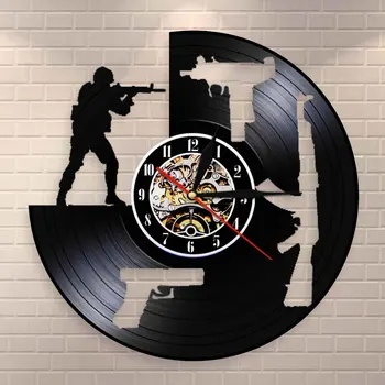 

Soldiers Training Vinyl Record Art Decor Shooting Gun Vinyl Record Wall Clock Army Silhouette Wall Art Weapon Family Lover Gift