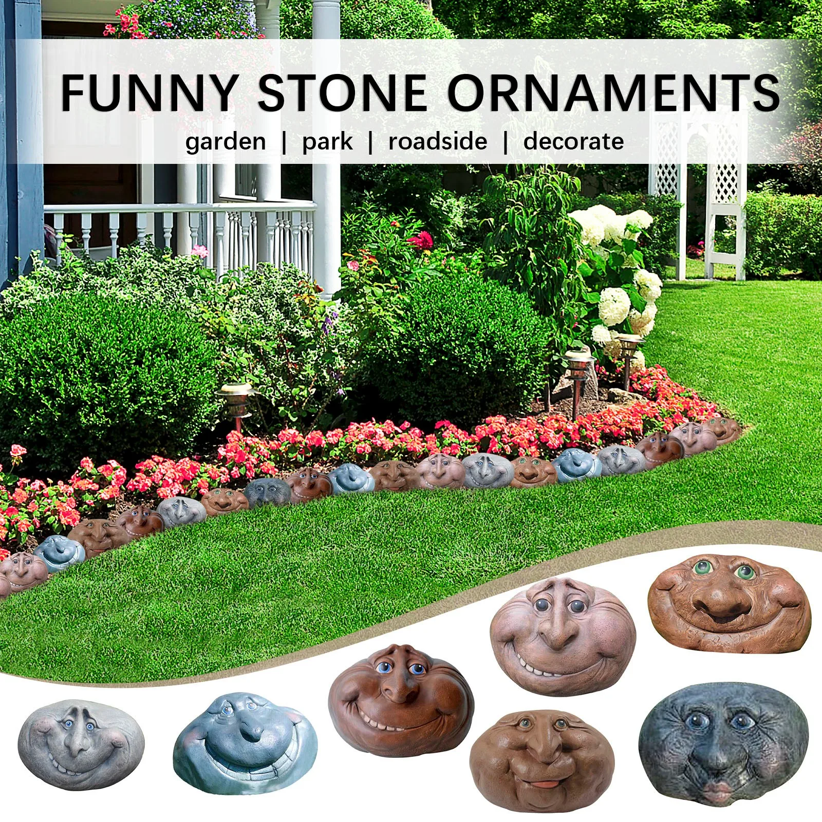 1pc Funny Rock-face Garden Yard Art Sculpture Mystical Stone Multicolor Resin Sculptures Caft Home Morden Decoration #10 | Дом и сад