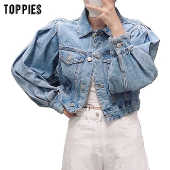 

2020 loose short puff sleeve denim coat women jeans jacket vintage harajuku streetwear
