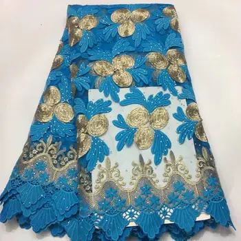 

2019 African Lace Fabrics Latest Nigerian Wedding Lace Fabrics Embroidered Dubai Tulle French Laces Materials With Stone