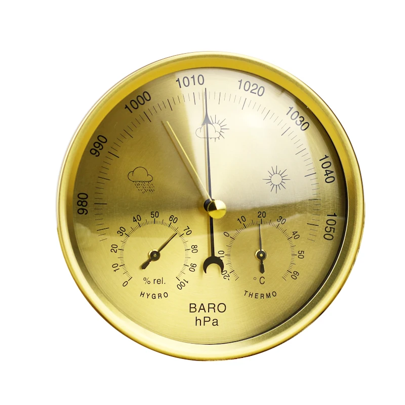 WallHanging132mmGoldColorThermometerBarometerHygrometerTemperatureHumidityWeather