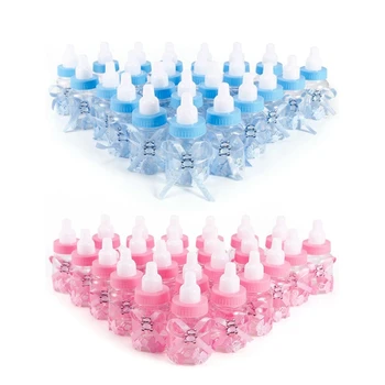 

48Pcs Baby Bottle Mini Baby Bottle 4X9Cm Rhinestone Bear Gift Favor Baby Girl Baby Baptism - 24Pcs Blue & 24Pcs Pink