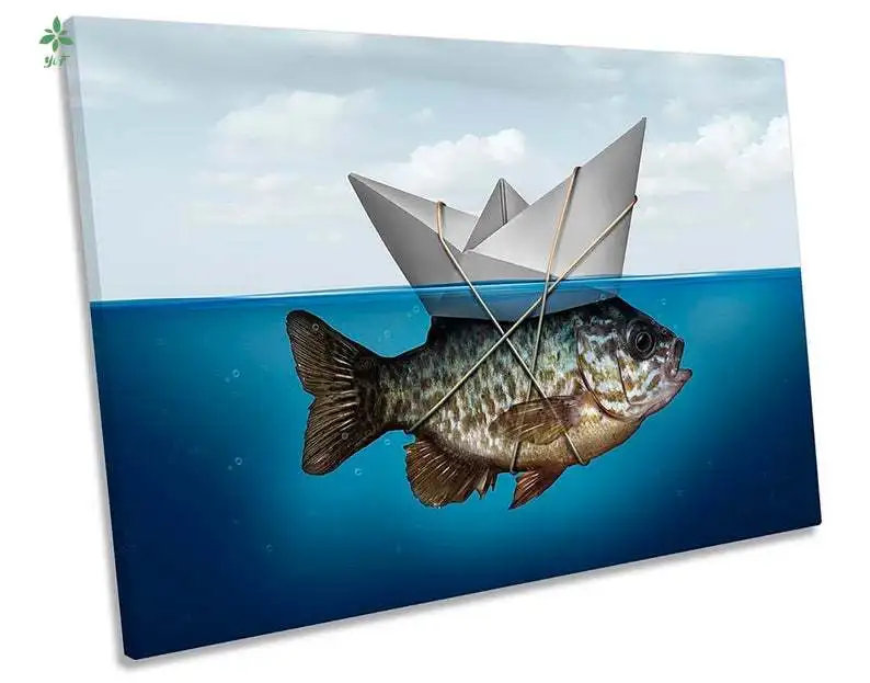 

Fish Sailboat Surreal Bathroom Canvas Wall Art Oil Painting Decorative Home Wall Hanging