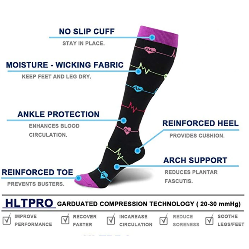 Компрессионные носки для женщин и мужчин, по колено, медицинские, для кормления, путешествия, Кроссфит, подарки