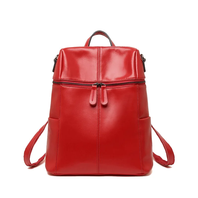 

2019 New Style Korean-style Fashion Backpack Women's Solid Color Zipper WOMEN'S Leather Bags Large-Volume Cowhide Backpack Women