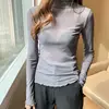 Size M-3XL Girls Mesh Blouses Shirts Tees Female Autumn Transparent Full Sleeve Turtleneck Thin Blouse Tops Undershirts Women 1