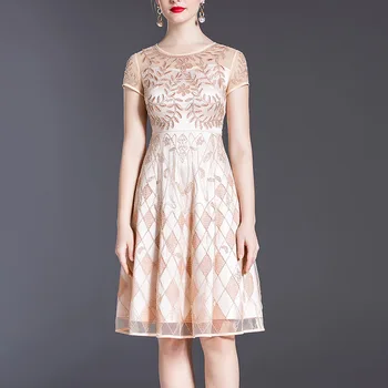 

2020 nian Summer New Style Middle-aged Women Dress Machine Embroidery Slim Fit Slimming Dress Shenzhen