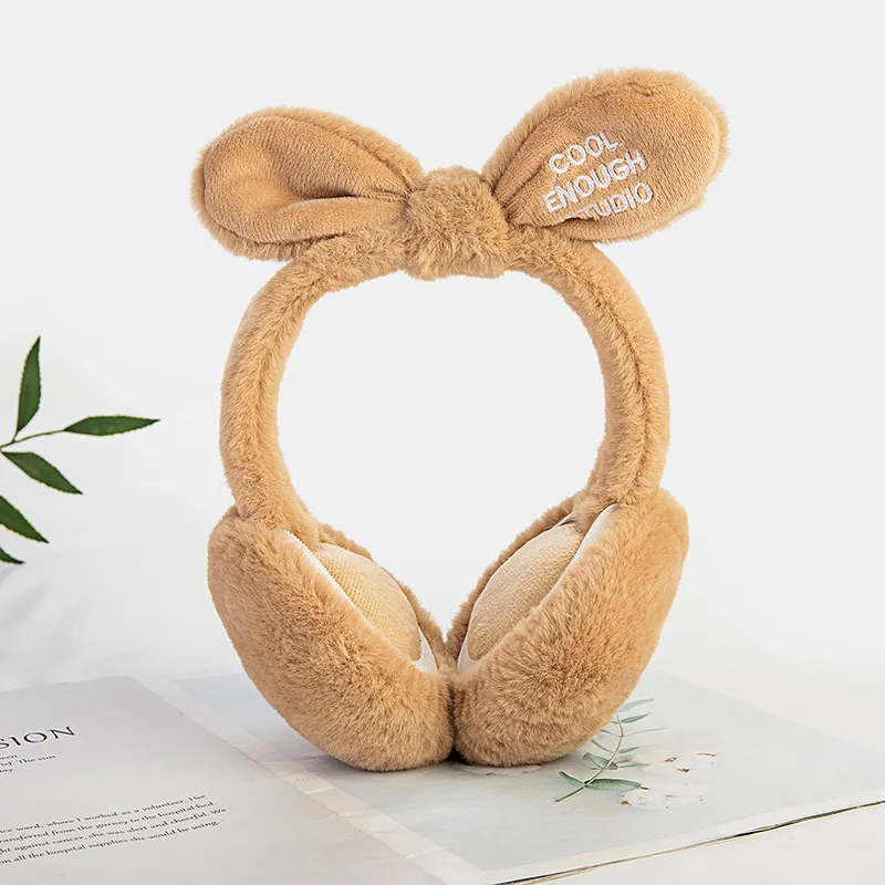 Fashion Girl's Fur Winter Ear Warmer Earmuffs Nowknot Rabbit Ear Muffs Comfortable Foldable Letter Outdoor Headband Gift