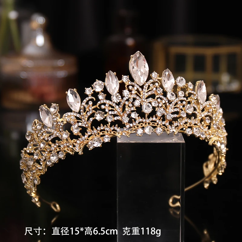 Gold Luxus Hochzeit Krone für Braut Strass Haarschmuck Geschenke Diademe Kristall Haarschmuck Frauen Stirnband Braut Kopf bedeckung – Detail 6