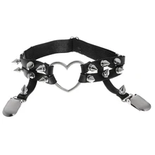 Женские черные кожаные подтяжки подвязки ремни с заклепками сердце кольцо