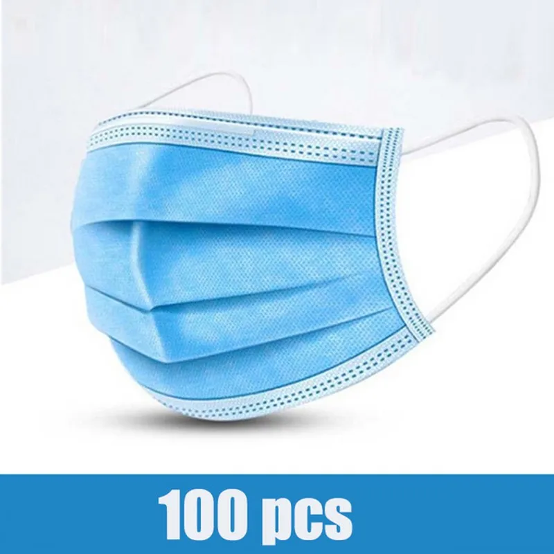 

Shipping Within 24 Hours 100PCS Disposable Face Mask 3 Layers Protective Non-woven Elastic Breathable Hygiene Safety Face Masks