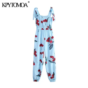 

Vintage Chic Cherry Print Spaghetti Strap Jumpsuits Women 2020 Fashion Backless Zipper Elastic Waist Female Playsuits Ropa Mujer