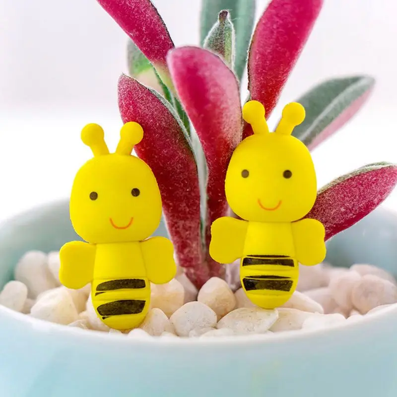 4Pcs Cute Mini Animal Insect Little Yellow Bee Erasers Rubber Pencil