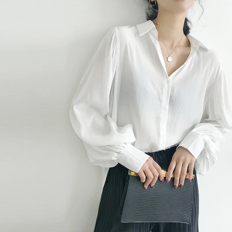 BGTEEVER Винтаж свободные Фонари Для женщин белая блузка рубашки элегантная
