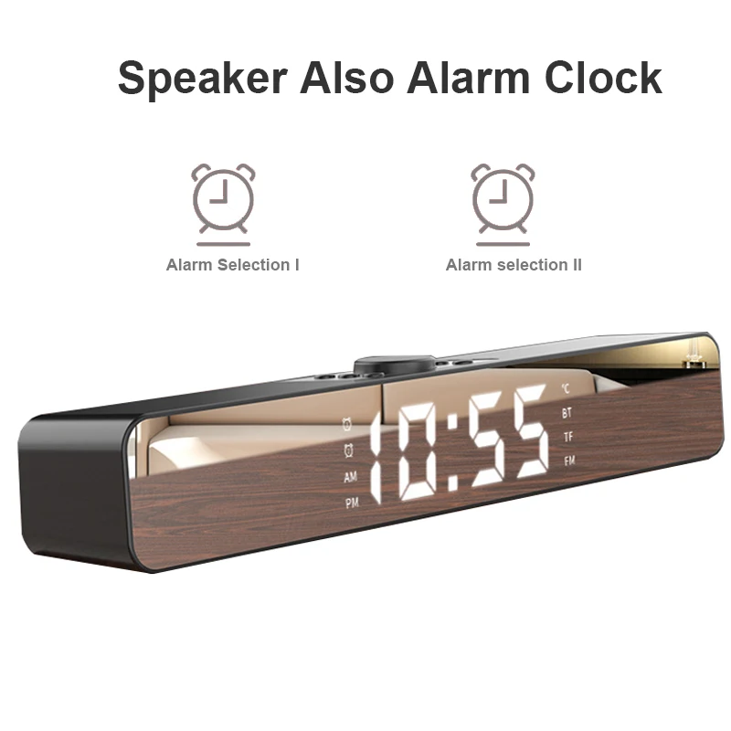 Soundbar For TV Alarm Clock Bluetooth Speaker Large With LED Digital Display Wired & Wireless Home Theater Surround Sound Bar