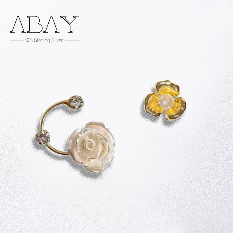 

New Year gift in 2021 925 Sterling Silver Pin Cool wind texture metal flower love pearl earrings Anti allergy